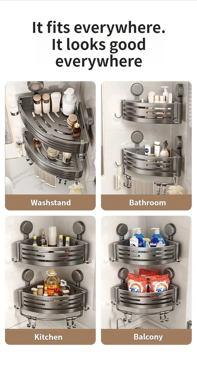 Badezimmer-Aufbewahrungsregal, Saugnapf, perforationsfreies Badezimmer, dreieckiger Toilettenwaschbehälter, Eck-Badezimmer-Aufbewahrungsregal