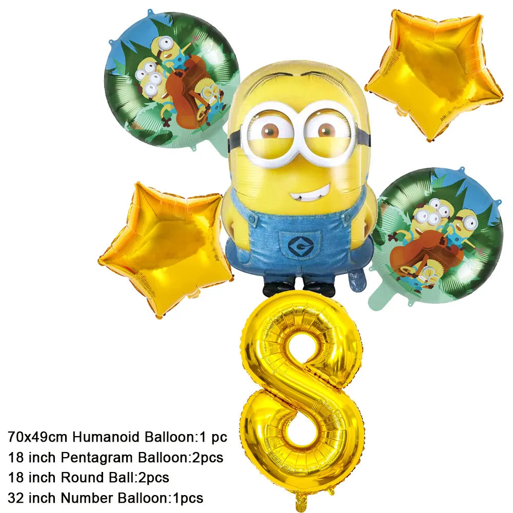 Cartoon M & Minions Geburtstag Party Dekoration Einweg Geschirr Tasse Teller Tischdecke Luftballons Gelb Große Augen Hintergrund Banner.