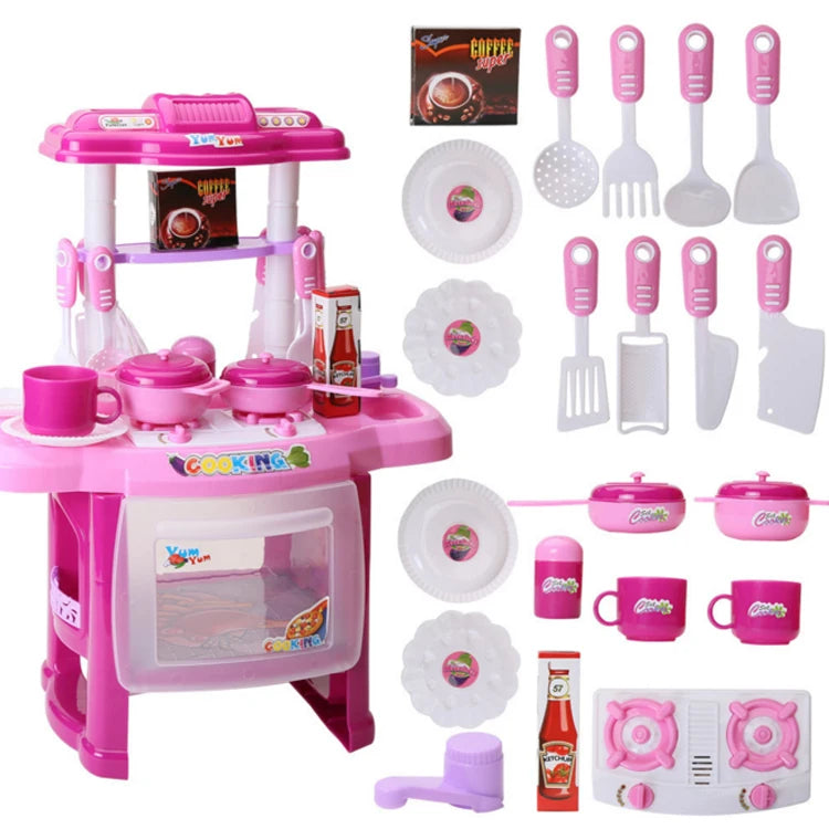 Dining Table for Pretend Food Kitchen Toys for Kids Ages 3-8,Play Kitchen Accessories W/Real Sounds Light, for Boys, Girls.