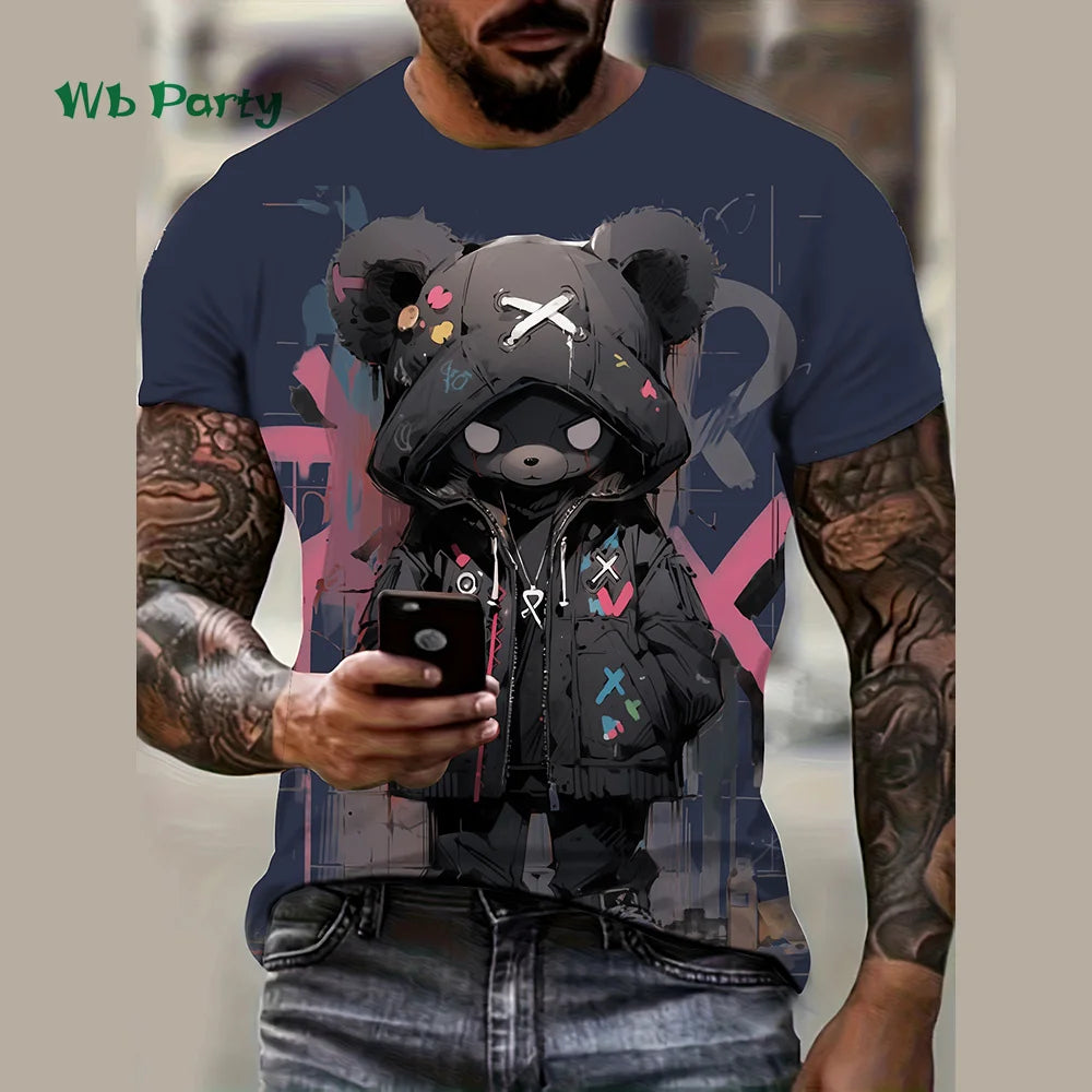 Summer Men's T-Shirt 3D Cartoon Bear Print Short Sleeve Tee Hip Hop O Neck Top Fashions Men's Street Casual Clothing New T-Shirt.