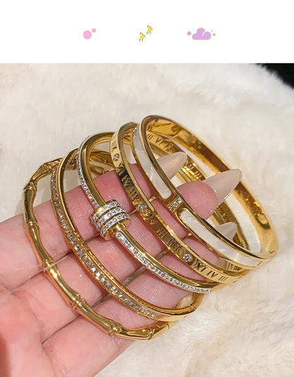 Titanium Steel Gold Silver Color Bangles for Women Girls Trend Waterproof Jewelry Luxury Sparkling Zircon Bracelet Bangle.