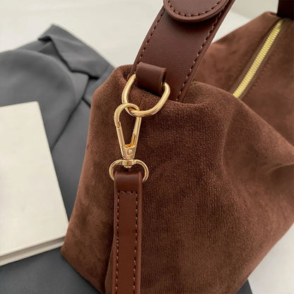 Women Suede Shoulder Bag Adjustable Strap Crossbody Bag With Inner Pocket Handbag Zipper Clutch Purse for Work Travel.