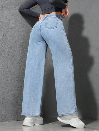 Benuynffy American Vintage Wide-leg Jeans Women's 2025 Spring New Streetwear High Waisted Loose Straight Mopping Denim Trousers.