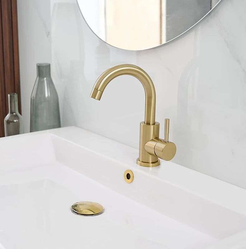 Stainless Steel Golden Basin Faucet Hot And Cold Countertop Basin European Style Bathroom Brushed Gold Small Curved Faucet