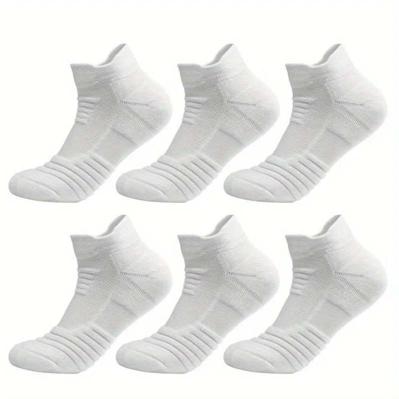 6/3/1 Pairs New Men Sports Running Fitness Flight Short Tube Socks Women's Towel Bottom Basketball Socks Solid Color Black Socks