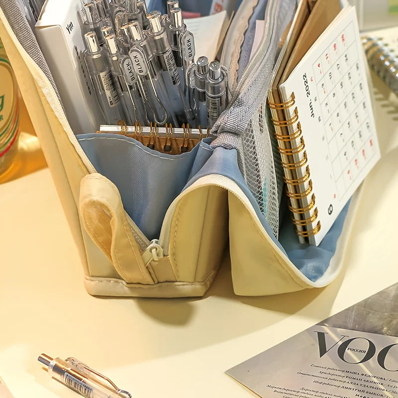 Waschbarer Federmäppchen-Organizer, großes Fassungsvermögen, mehrere Fächer, Netztasche, Aufbewahrungstasche für Schule, Büro, Reisen, Unisex-Geschenk.