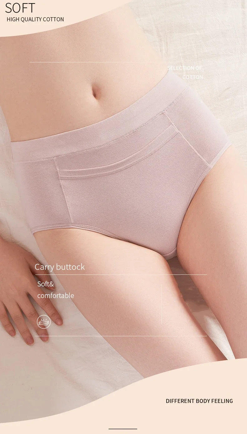 4 Pcs Women's Menstrual Period Panties High Waist Cotton Leak-Proof Underwear Absorbent Postpartum Post Surgery Period Underwear.