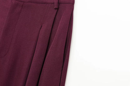 KONDALA Vintage Chic Office Lady Red Solid Women Suit Notched Single Button Pockets Blazer Straight Loose Pants Fashion 2025 Set