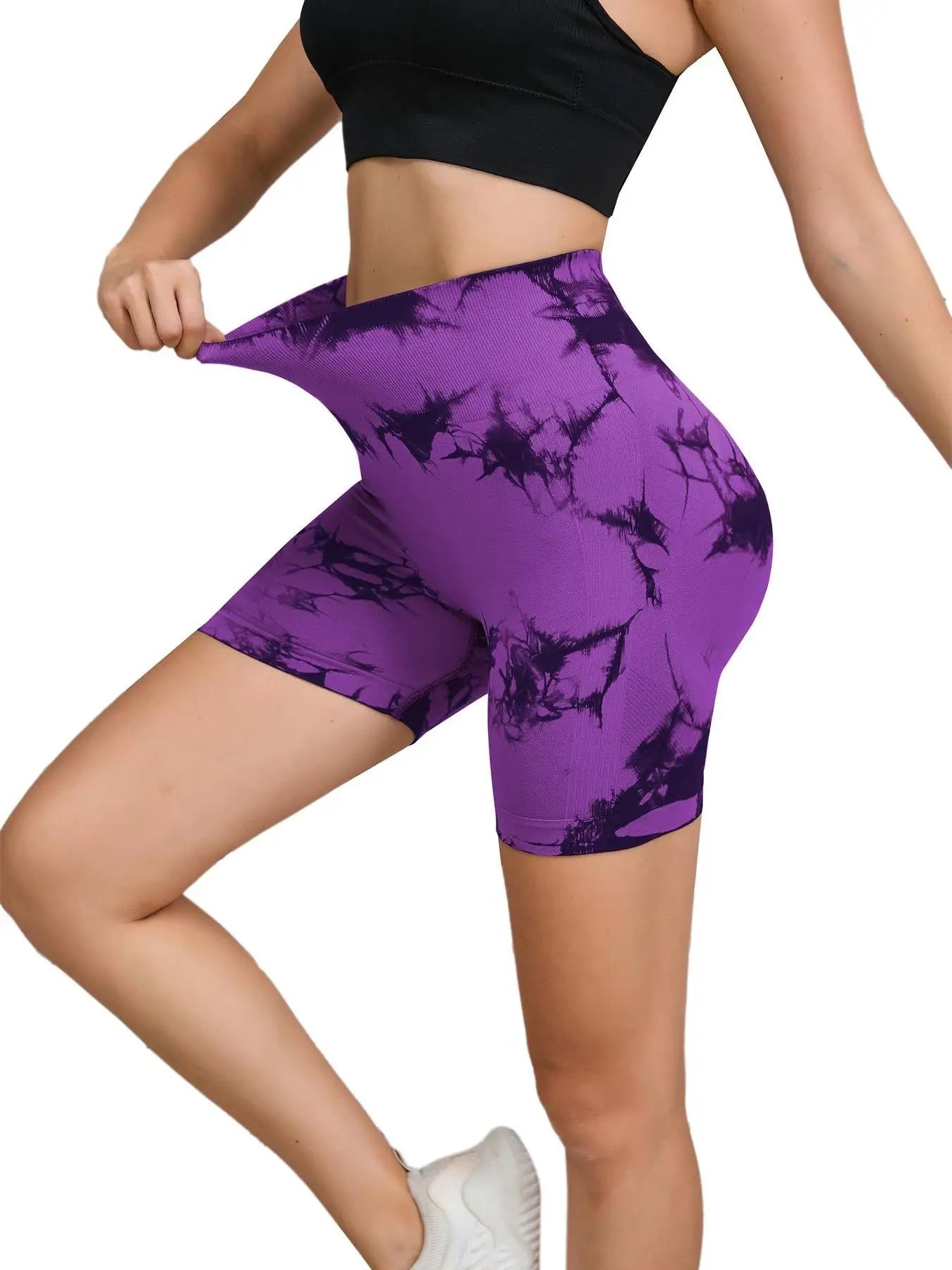 Tie Dyed Seamless Fitness Pants Women's High Waist and Hip Lifting Sports Tight Shorts Running Sexy Peach Fitness Yoga Shorts.