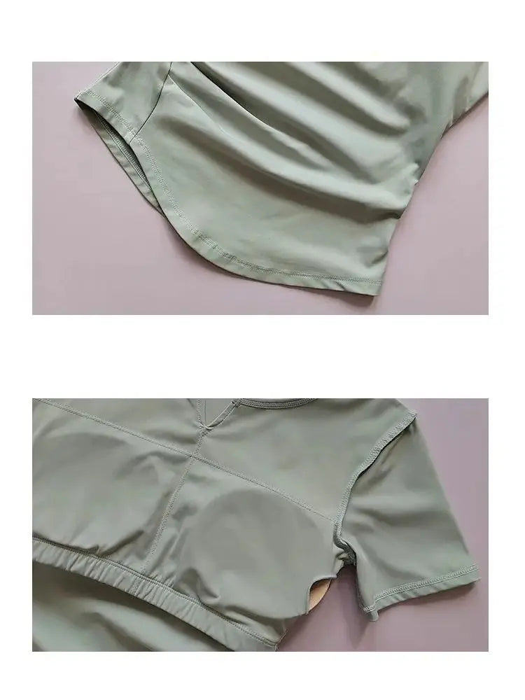 Women's  Sports Shirts Yoga Short-sleeved T-shirt Padded Tight Training T-Shirt Breathable Quick-dry Running T-Shirt Fitness Top.