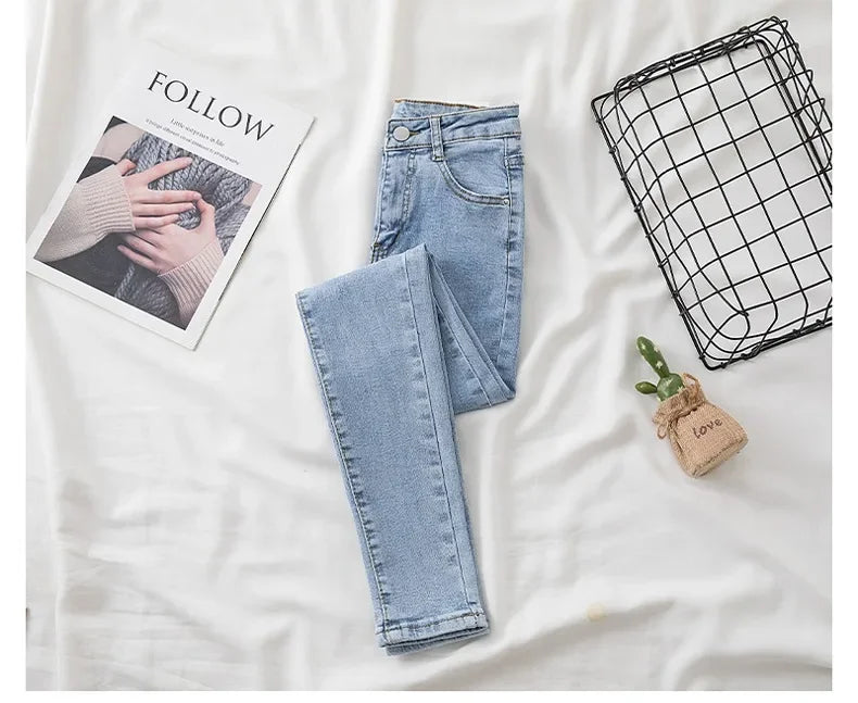 High Waist Slim Fit Jeans Women's Spring Summer Autumn Fashionable Nine Points Elasticity Pencil Pants Tightening And Lengthenin