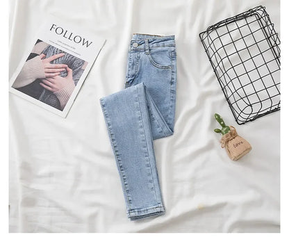 High Waist Slim Fit Jeans Women's Spring Summer Autumn Fashionable Nine Points Elasticity Pencil Pants Tightening And Lengthenin