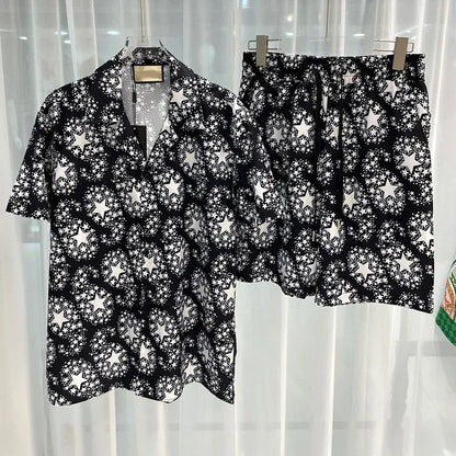 Royal luxury digital printed men's set fashion two-piece shorts set high-quality summer short sleeved shirt Allen Sen Trendy Clo.