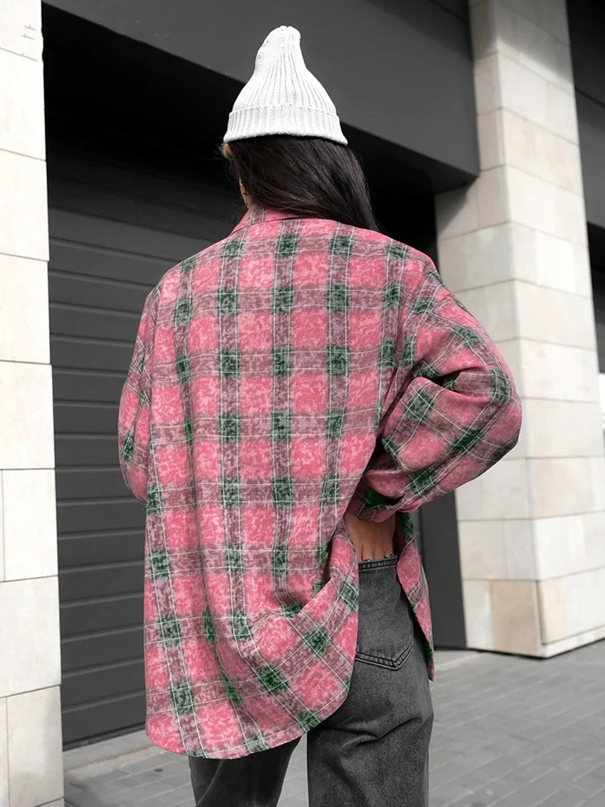 Women's Plaid Shirt Long Sleeve Retro Fashionable Loose Spring Autumn Design Top Street Casual Button Cardigan Blouses for Femal.