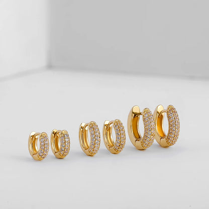 New Gold Plated Huggie Earrings with CZ Zircon Thin Ear Hoops Cartilage Earring for Women Round Minimal Earring Piercing Jewelry.