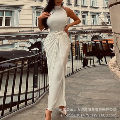 Modisches Damenkleid 2023, neue weiße, ärmellose, enge Kleider mit Taillengurt für Damen.