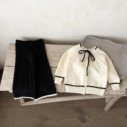 Ins Mädchen Baby reine Baumwolle Lotusblatt Kragen Top Bauch Hosen Pullover Set für Kinder Herbst und Winter Wärme Set