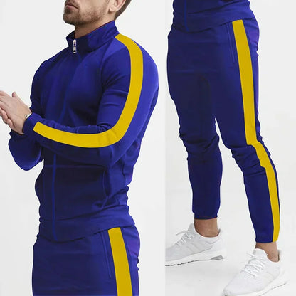 2025 Europe and the United States Spring and Autumn Outdoor New Leisure Men's Sports Suit Color Contrast Outdoor Men's 2 Pieces.