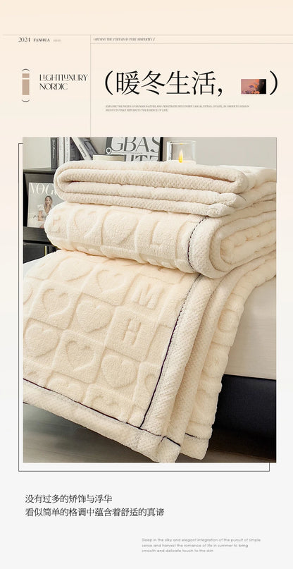 Heart Pattern Coral Fleece Blanket Autumn Winter Double Layer Thicken Warm Plush Blanket for Bed Fluffy Soft Sofa Throw Blankets.
