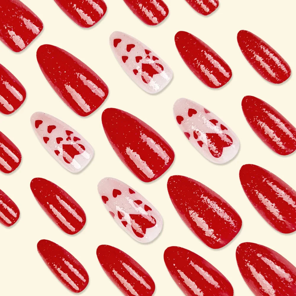 24pcs/set Medium long square fake nails for women girls cute heart flowers feather butterfly design press on false nail art tips.