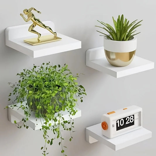 Ein Set mit 4 Wandblumenregalen aus Holz, bestehend aus einem einfachen Design zur Wandaufbewahrung, geeignet für die Dekoration im Badezimmer