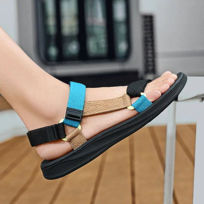 Classic Black Men Sport Sandals Summer Leisure Beach Holiday Sandals Outdoor Antiskid Breathable Flat Sandals Shoes.