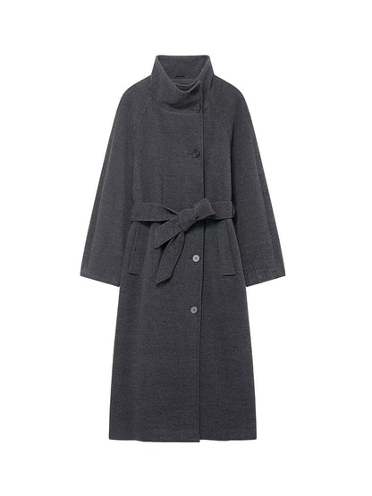 TFMLN Lange Mäntel für Damen mit Stehkragen, 2025, Winter, neuer Trenchcoat mit Gürtel, Vintage, einfache Oberbekleidung, elegante Mode, weiblich