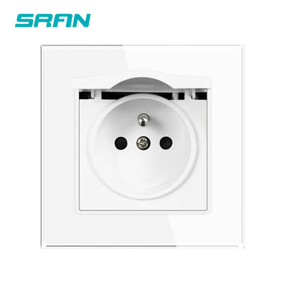 SRAN Französische USB-Wandsteckdose 5 V 2,1 A, Kristall-Hartglasscheibe 16 A 220 V 82 x 82 mm Steckdose Frankreich-Standard mit Abdeckung