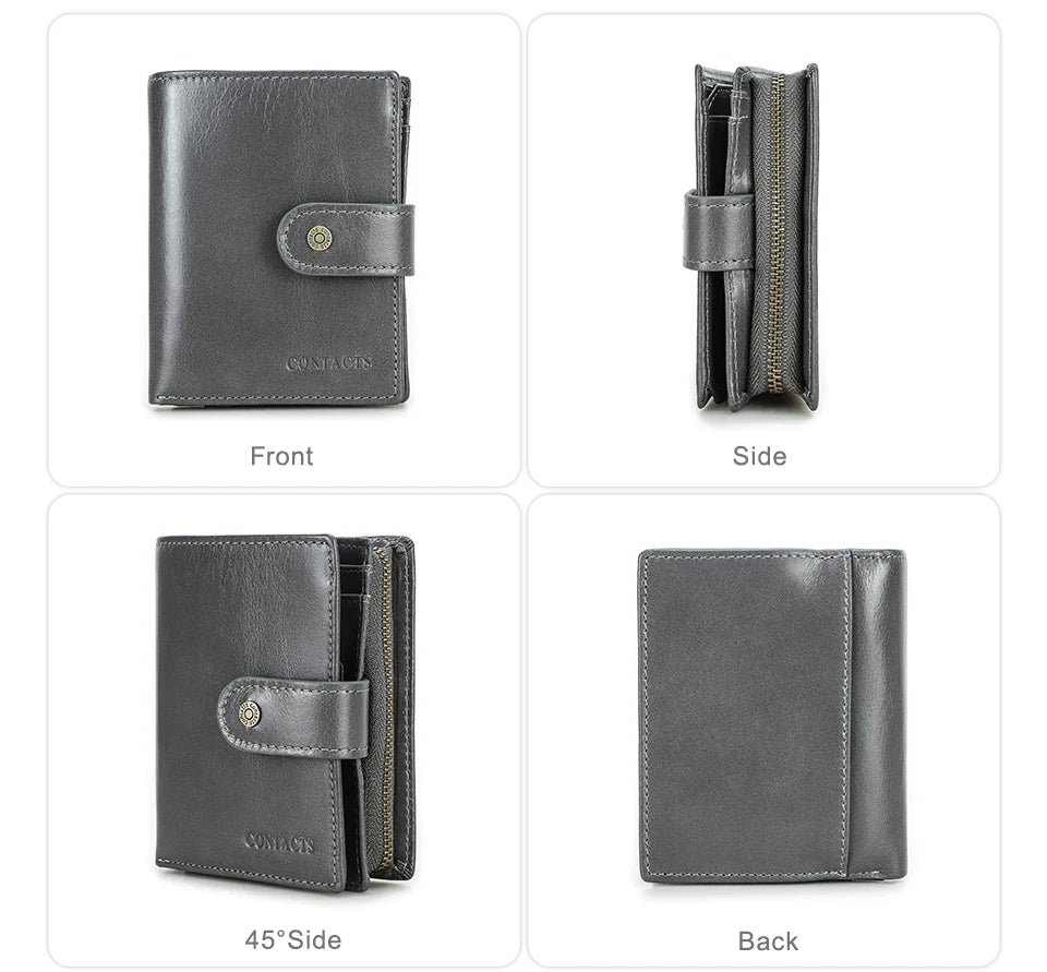 Contact'S Genuine Leather Wallets Women Men Wallet Short Small RFID Blocking Card Holder Wallets Ladies Red Coin Purse