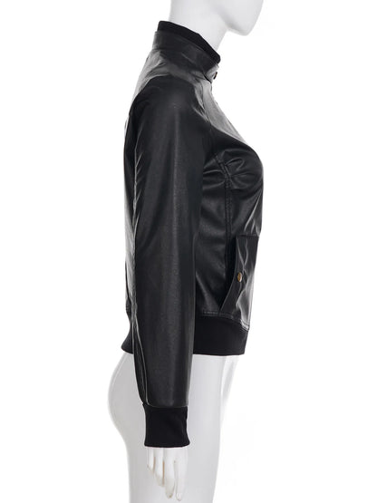 AltGoth Harajuku Streetwear Pu Leder Jacke Mall Gothic Cyber Punk Rollkragen Crop Mäntel Hipster Dark Grunge Rave Outfit Femme