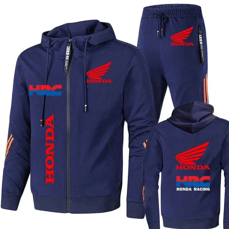 Honda Hoodie Sets Men's Clothing Honda Red Wings And HRC Logo Print Tracksuit Men Autumn Zip Up Hoodies+Pant Sets Men Honda Coat.