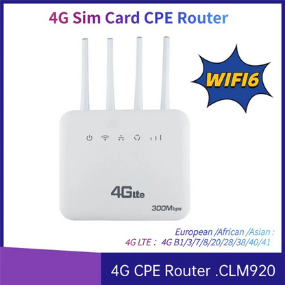 Wifi 6 LTE 4G CPE Router With SIM Slot, Four Antenna Signal Booster, 300Mbps Fast Internet For Europe.