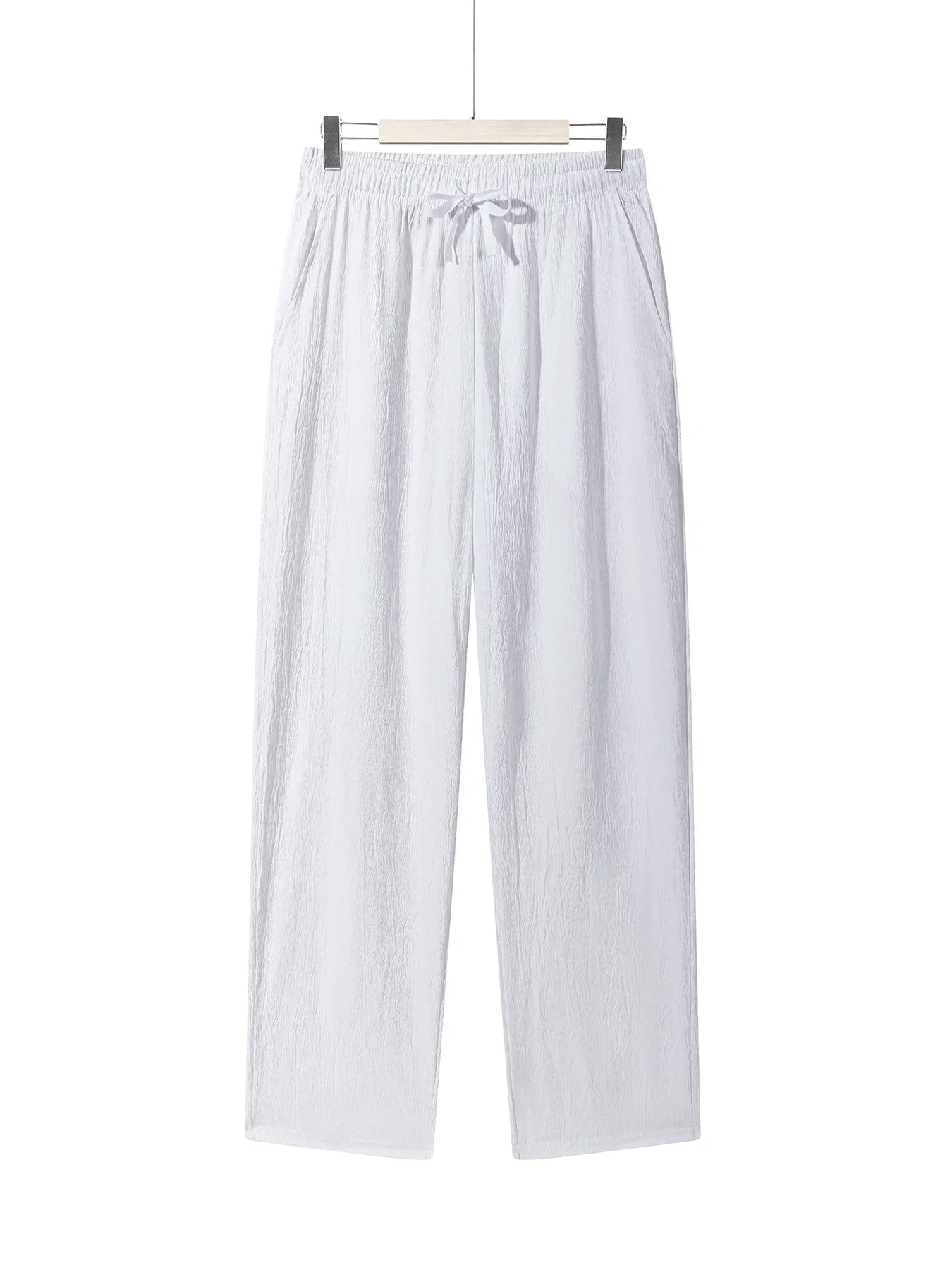 Summer Men's Straight Trousers Casual Solid Color Breathable Drawstring Long Pants Sweatpants Streetwear Men Baggy Pants.