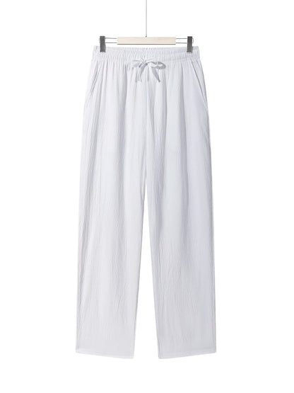 Summer Men's Straight Trousers Casual Solid Color Breathable Drawstring Long Pants Sweatpants Streetwear Men Baggy Pants.