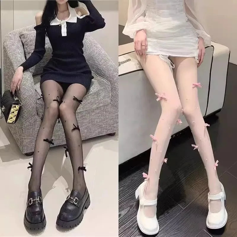 New Lolita Velvet Bowkont Embroidery Pearl Tights Pantyhose Flash Diamond Women Tight JK Style Sweet Girls Kawaii Cute Stockings.