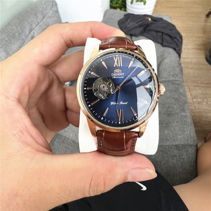 Orient Double Lion Classic Watch Series Refurbished Second Hand Automatic Mechanical Skin Watch Hollow Men's Watch RA-AG002.