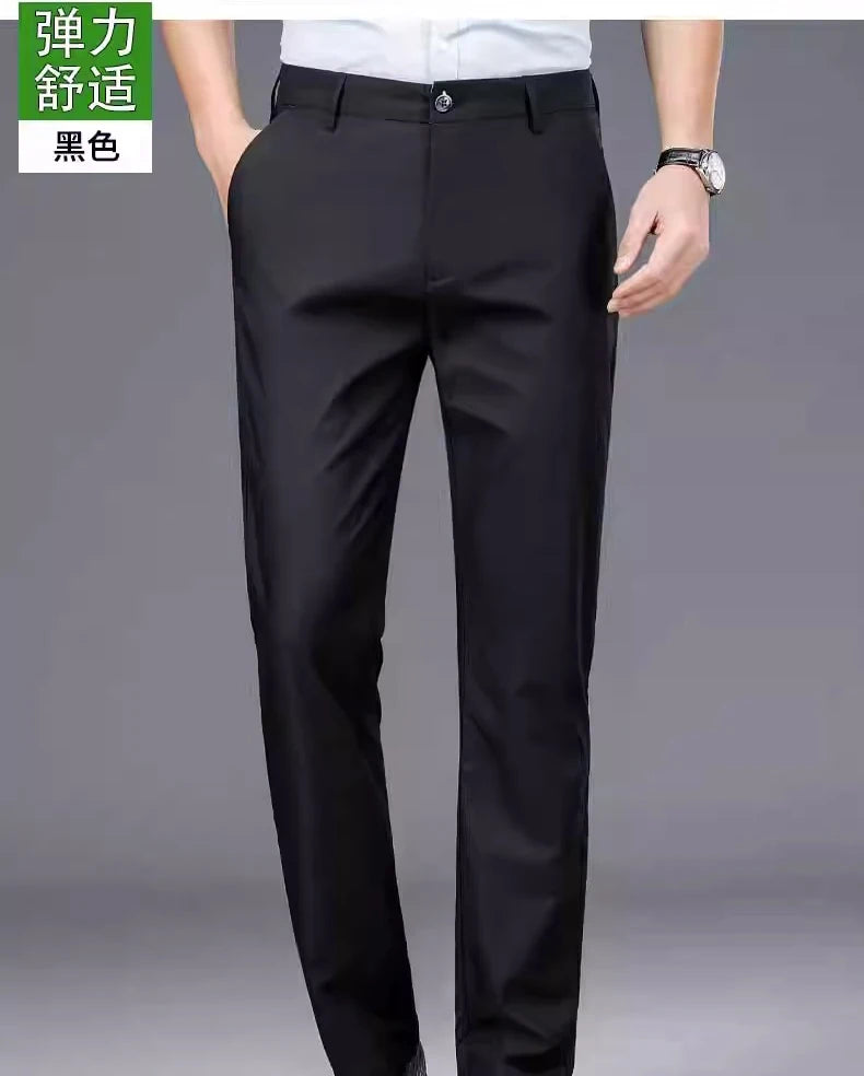 Male Smart Casual Pants Stretchy Sports Men's Fast Dry Trousers Spring Autumn Full Length Straight Office Black Navy Work Pants.