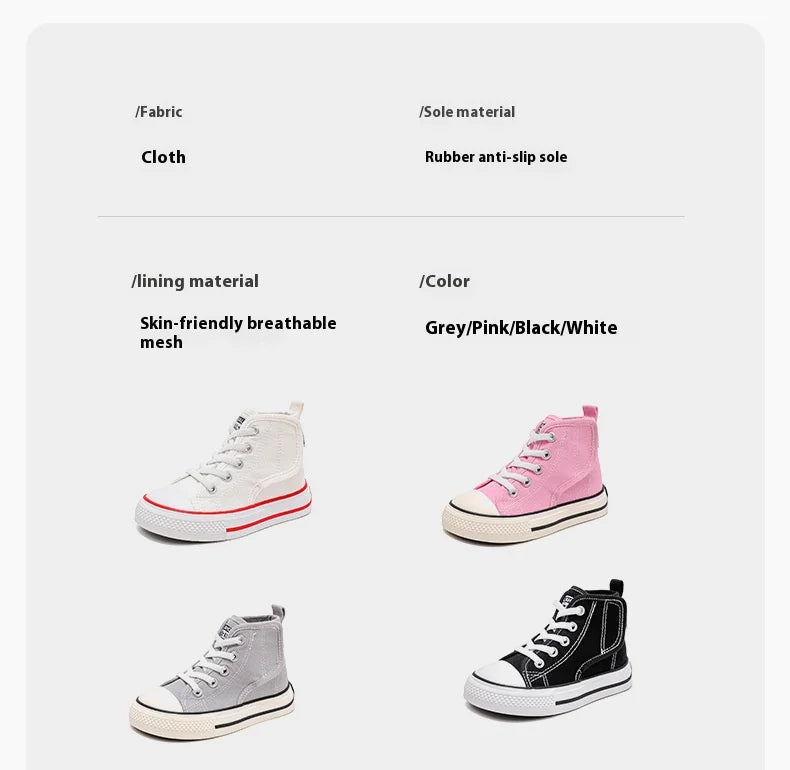 Spring and Autumn New Children's Canvas Shoes Boys High-Top White Shoes Girls Casual Shoes Parent-Child Shoes Board Shoes.