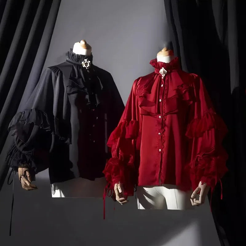 Lolita Y2k Gothic Dark Academia Clothes Loose Long Sleeve Shirt Women Y2k Stand Collar Ruffles Patchwork Blusas De Mujer.