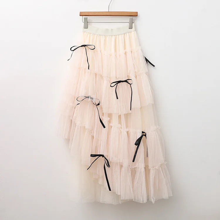Long Maxi Tulle Skirt Women Sweet Tiered Long Skirt Autumn Winter Women Fashion Korean Mesh Skirt Female Party Skirt Clothes.