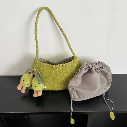 PU Hand-Woven women's Bag, Vegetable Basket Sailboat Bucket bag, Casual Vacation Handbag Shoulder Bag.