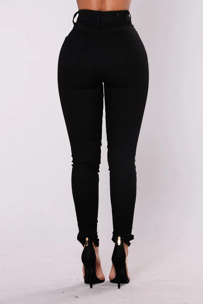 Women High Waist Stretch Hip Lift Denim Skinny Pants Jeans Full Length Sexy Slim Bleachded Solid Color Pants.