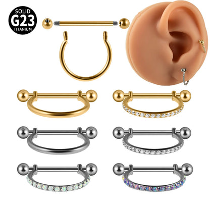 1PC ASTM F136 Titanium Ear Daith Rook Lobe Barbell Micro Zircon Hoop Earring Gold Plated Cartilage Piercing Jewelry.