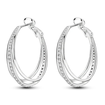 925 Sterling Silver Gold Color Circular Hoop Earrings Golden Earring Fit Original Charms Diy Fine Jewelry For Fashion Women