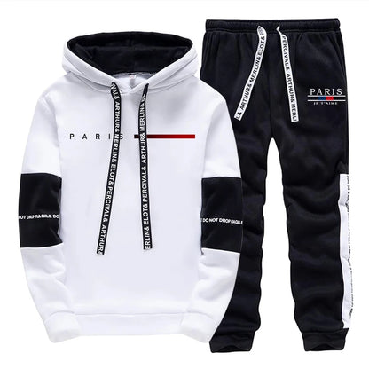 2025 Trendy Paris Print Hooded Tracksuit Men Winter Autumn Casual Jogging Outfit Athletic Sportswear Sweatpants Men's Clothes.