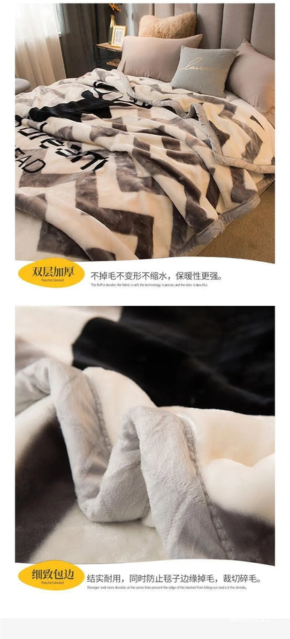 Thiened Double-layer Raschel Blanket Warm Coral Fce Wedding Blanket Single Double Bed Autumn Winter Warmth Cover Blanket.
