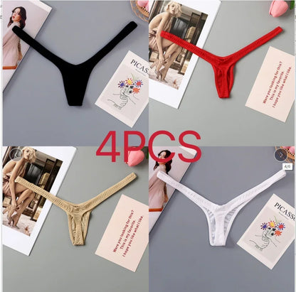 2/4pcs New Deep V Thong Women's Breathable  Line Sexy Hot Waist Mini Panties Bikini Bottom Thongs Female Panty Women Underwear.