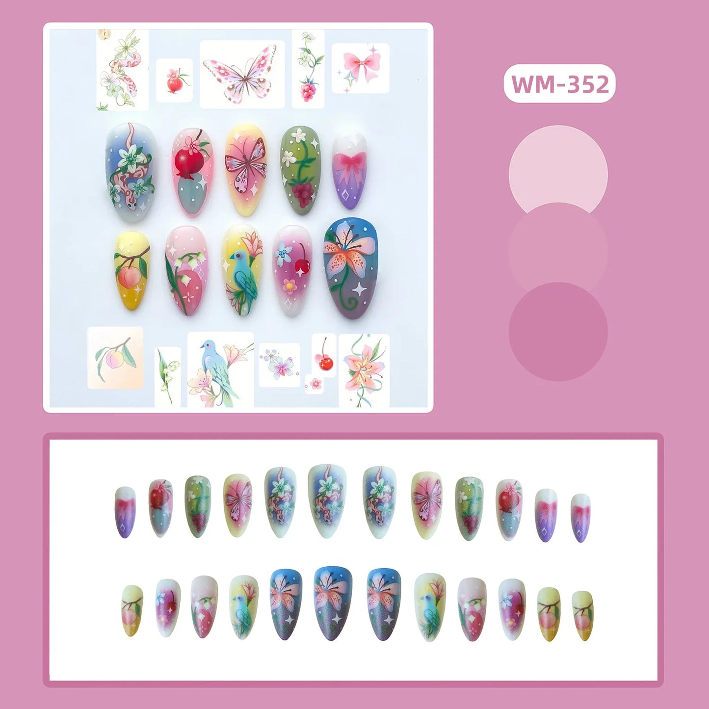 24pcs Red Star Print Fake Nails Sweet Cool Short Almond Press on Nail for Women Wearable Detachable Ins Spice Girl False Nails.