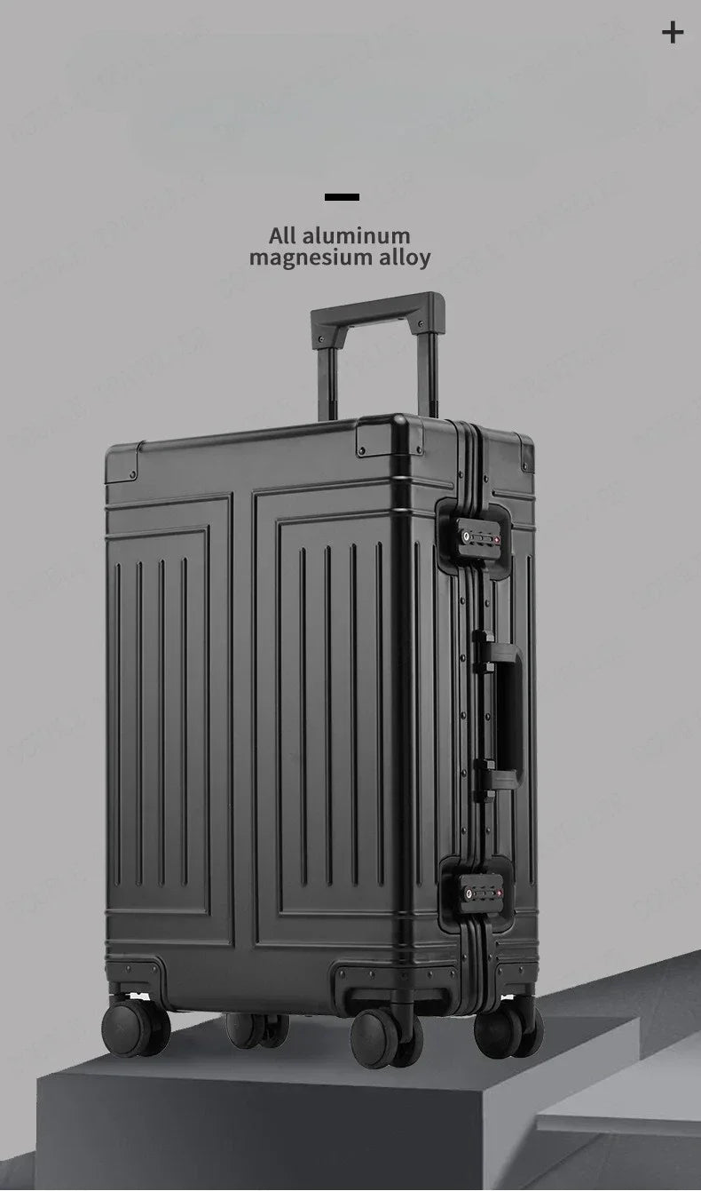 Trolley Box Rollgepäck Silber Koffer mit hoher Kapazität Koffer aus Aluminium-Magnesium-Legierung Universalrad.
