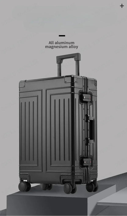 Trolley Box Rollgepäck Silber Koffer mit hoher Kapazität Koffer aus Aluminium-Magnesium-Legierung Universalrad.